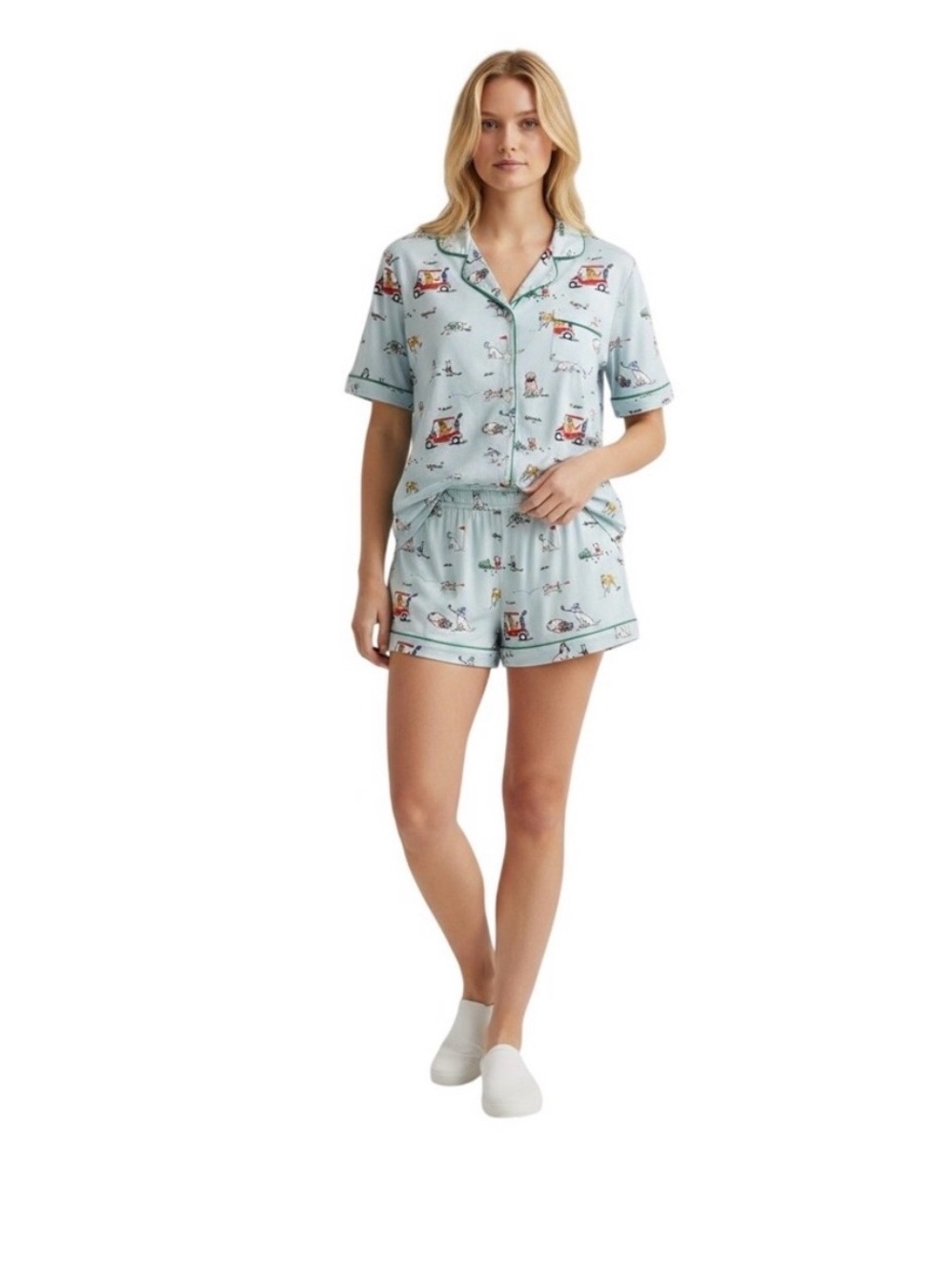kate spade Sky Blue Golfing Dogs Short Pajama Set with Dark Trim